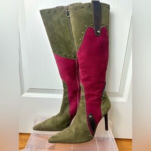 Valentino Garavani Red and Olive Heeled Boots 38